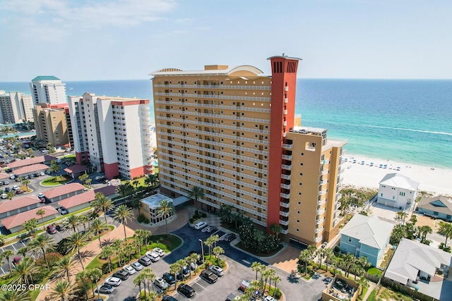 bird's eye view with a view of city, a beach view, and a water view