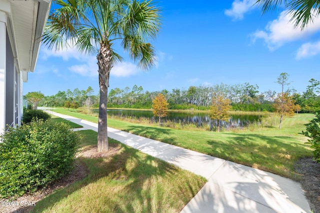 view of yard with a water view