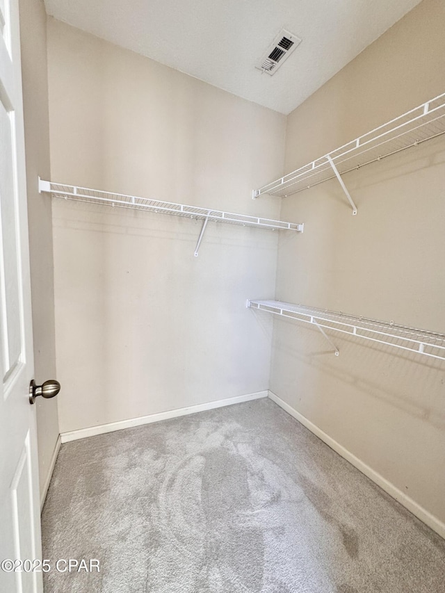 walk in closet featuring carpet floors and visible vents