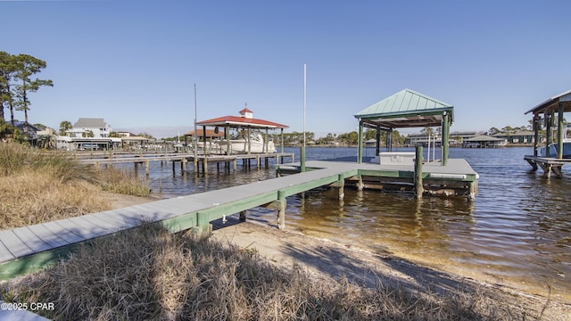 view of dock featuring a water view