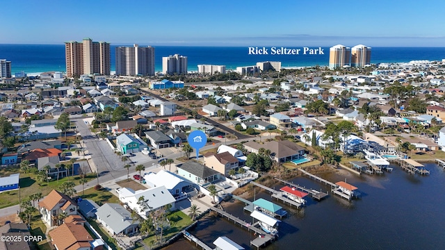 bird's eye view featuring a water view