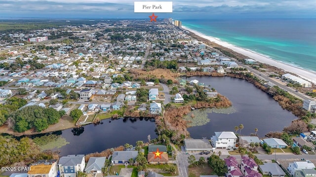 bird's eye view featuring a residential view and a water view