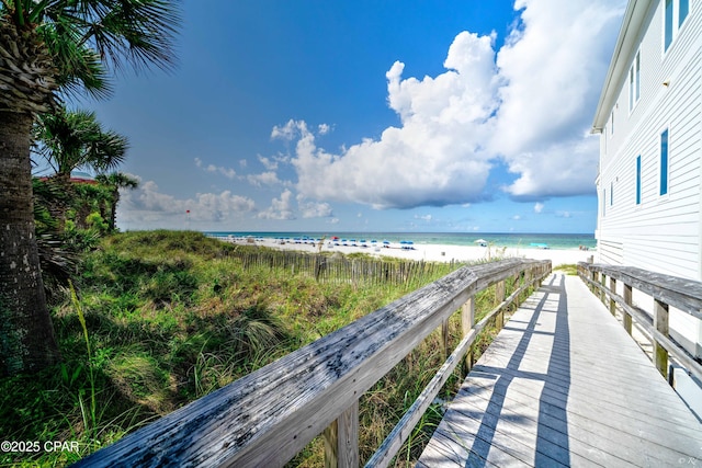 property view of water featuring a view of the beach