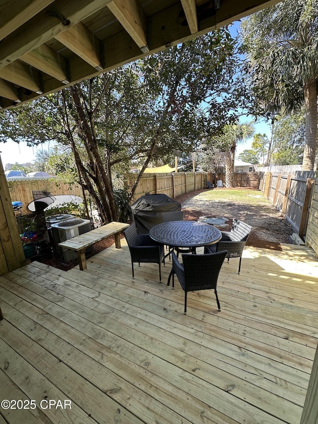 wooden deck featuring a fenced backyard