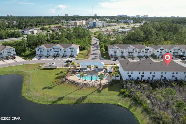 bird's eye view featuring a water view