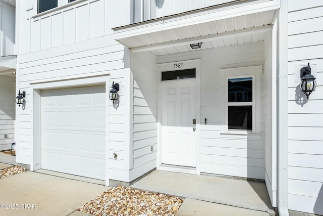 property entrance with board and batten siding