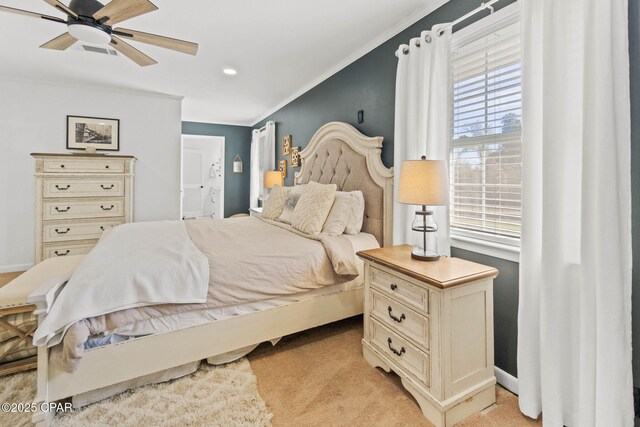 3368 Bevia Rd, Marianna, FL 32446 - bedroom with crown molding, light colored carpet, and a ceiling fan
