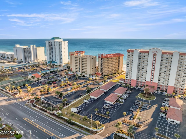 aerial view with a water view and a view of city