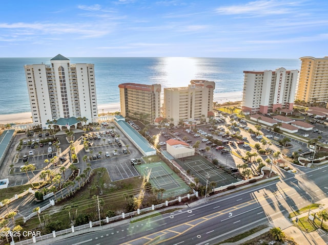 aerial view featuring a view of city and a water view