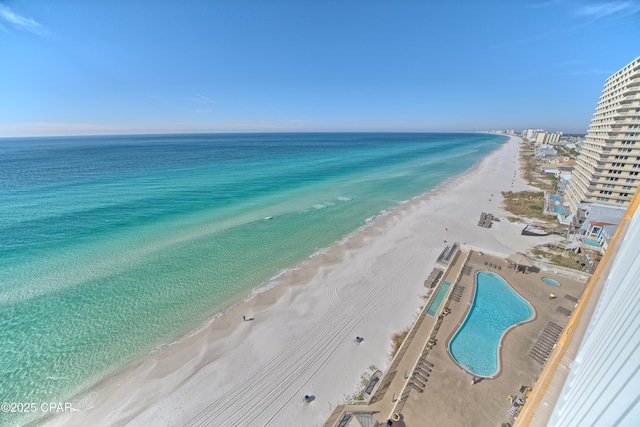 property view of water featuring a beach view