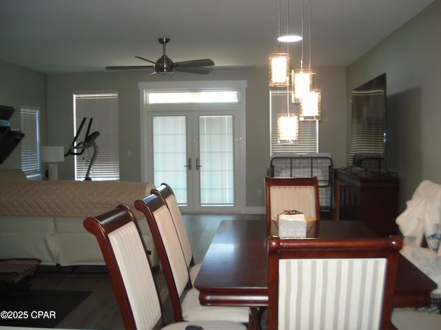 5905 Sunset Ave, Panama City, FL 32408 - dining room with wood finished floors, ceiling fan, and french doors