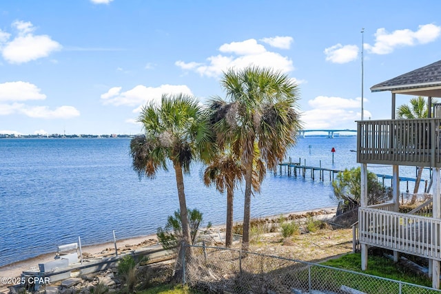 water view featuring fence