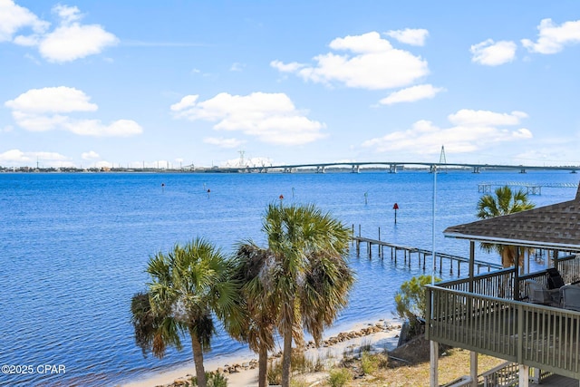 property view of water featuring a pier