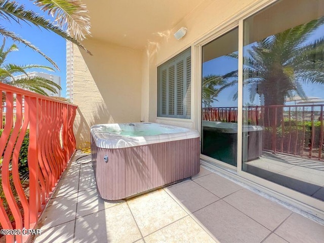 view of patio / terrace featuring a hot tub