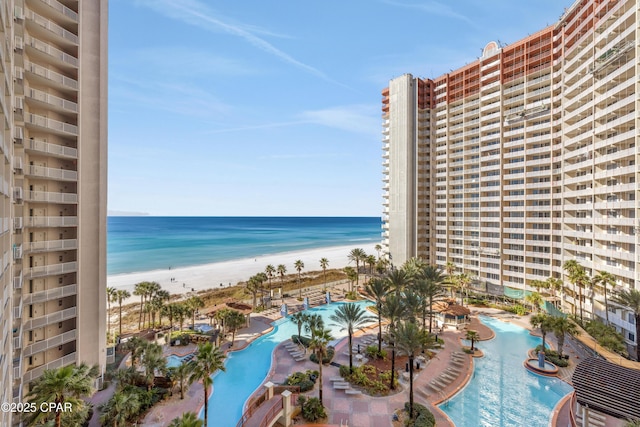 property view of water featuring a view of the beach