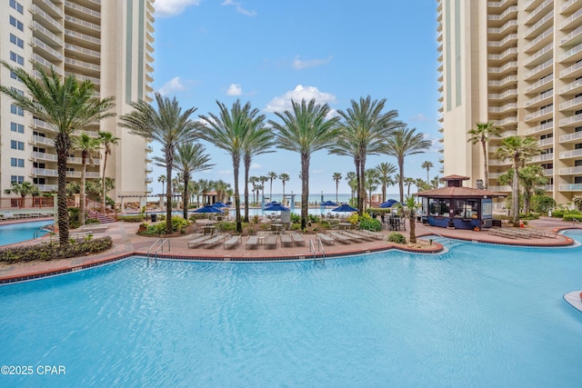 pool with a gazebo