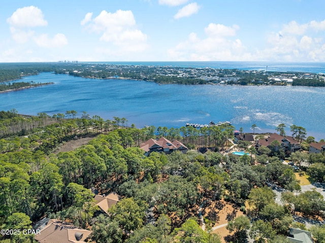 bird's eye view featuring a water view