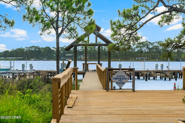 dock area featuring a water view