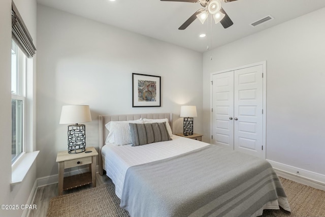 358 Sea Grove Way, Port St Joe, FL 32456 - bedroom with a closet, recessed lighting, ceiling fan, and wood finished floors