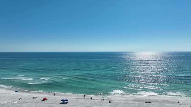 view of water feature with a beach view