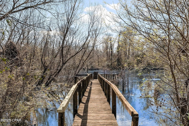 view of dock featuring a water view