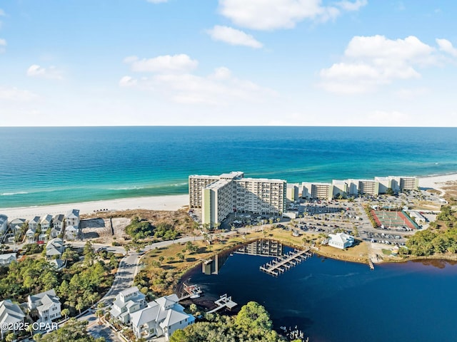 aerial view with a water view and a city view