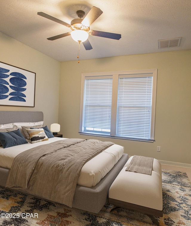 3730 Cedar Park Dr, Panama City, FL 32404 - bedroom featuring visible vents, a ceiling fan, and a textured ceiling