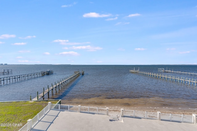 view of dock with a water view