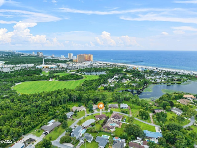 bird's eye view featuring a water view