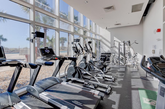 6627 Thomas Dr Unit 1702, Panama City Beach, FL 32408 - workout area featuring a wealth of natural light, visible vents, and expansive windows
