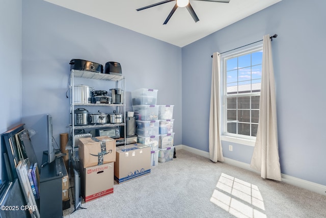 storage room featuring a ceiling fan