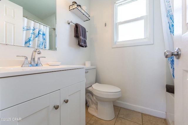 5801 Pinetree Avenue A, B, C & D, Panama City, FL 32408 - bathroom featuring toilet, tile patterned flooring, baseboards, vanity, and a shower with shower curtain