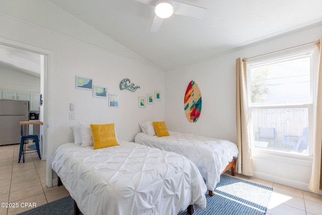 5801 Pinetree Avenue A, B, C & D, Panama City, FL 32408 - bedroom with freestanding refrigerator, vaulted ceiling, light tile patterned flooring, and multiple windows
