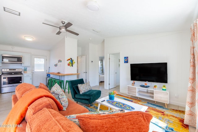 5801 Pinetree Avenue A, B, C & D, Panama City, FL 32408 - living room featuring lofted ceiling and ceiling fan