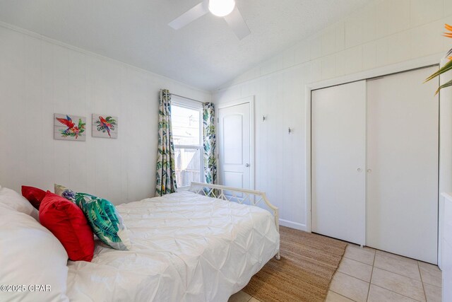 5801 Pinetree Avenue A, B, C & D, Panama City, FL 32408 - tiled bedroom with lofted ceiling and ceiling fan