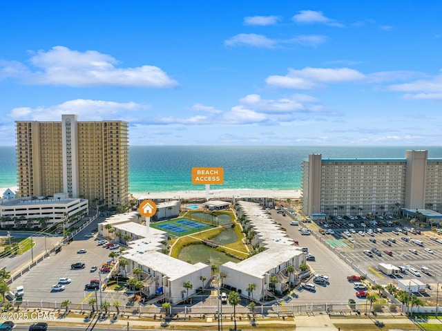 aerial view with a water view and a city view