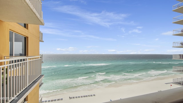 view of water feature with a beach view