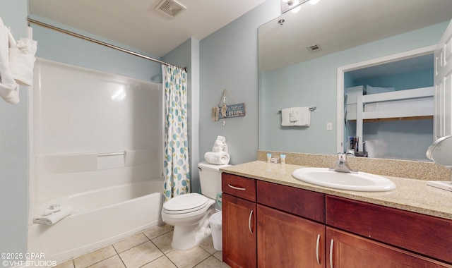 full bathroom featuring visible vents, vanity, toilet, and tile patterned floors