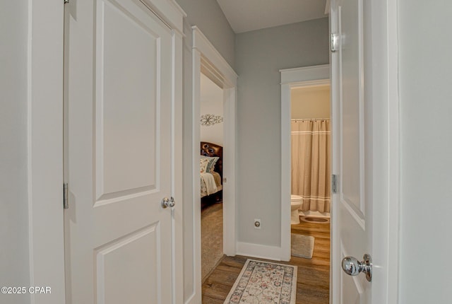 hall featuring baseboards and wood finished floors