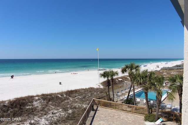 property view of water featuring a view of the beach