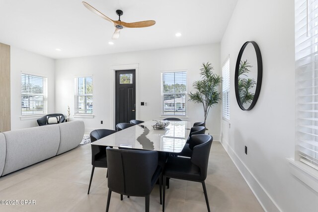 21403 Sunset Ave, Panama City Beach, FL 32413 - dining space with healthy amount of natural light, ceiling fan, recessed lighting, and baseboards