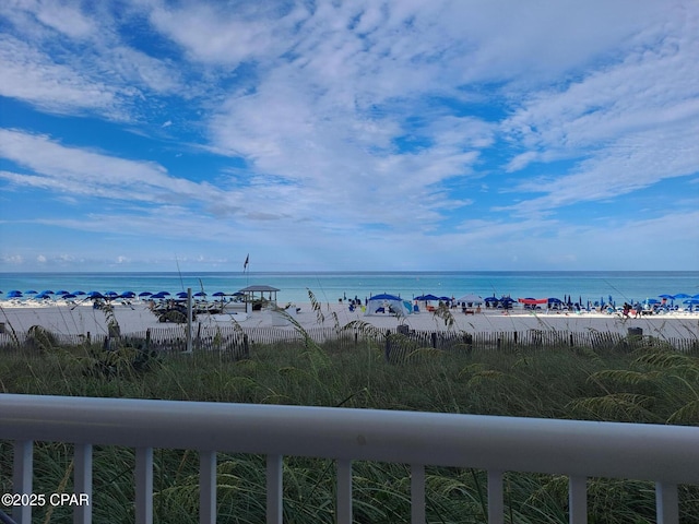 view of water feature featuring a beach view