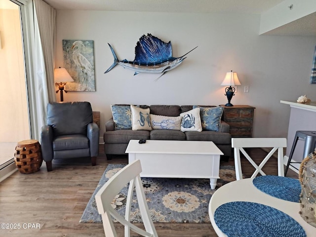 living room with wood finished floors and baseboards