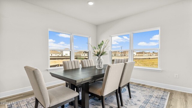 dining space featuring baseboards and wood finished floors