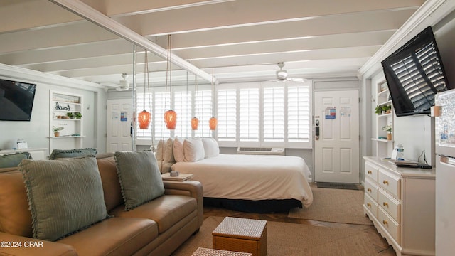 14401 Front Beach Rd Unit 432, Panama City Beach, FL 32413 - bedroom with a wall mounted air conditioner and beamed ceiling
