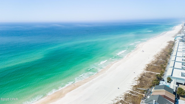 aerial view with a beach view and a water view