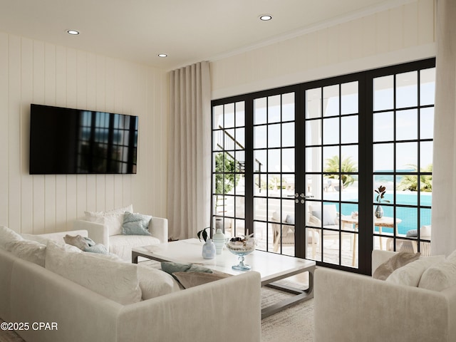 living room with a wealth of natural light and recessed lighting