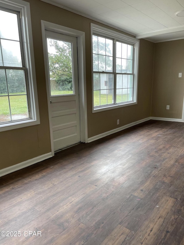 unfurnished room with dark wood-type flooring and a wealth of natural light