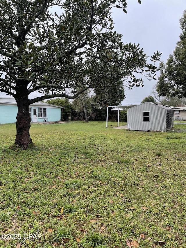 view of yard featuring an outdoor structure