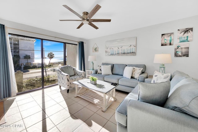 520 Richard Jackson Blvd Unit 3308, Panama City Beach, FL 32407 - living room featuring light tile patterned floors and a ceiling fan
